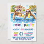 Luiaard Pool Feest Verjaardagsuitnodiging Kaart (Voorkant)