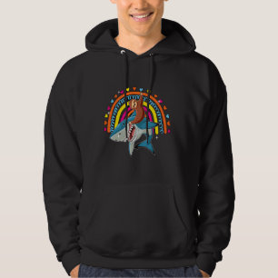 Luiaard Riding Shark Funny Zoo Animal Rainbow Hear Hoodie
