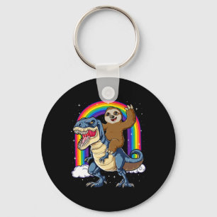 Luiaard Rijden T-rex Dinosaurus Regenboog Grappige Sleutelhanger