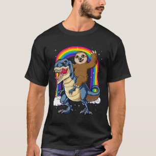 Luiaard Rijden T-rex Dinosaurus Regenboog Grappige T-shirt