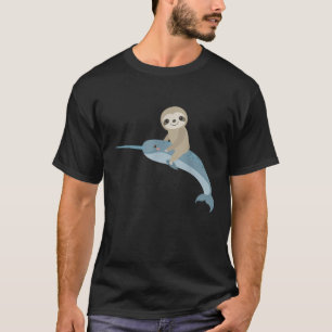 Luiaard rijdend op Narwal Zeeeenhoorn mannen vrouw T-shirt