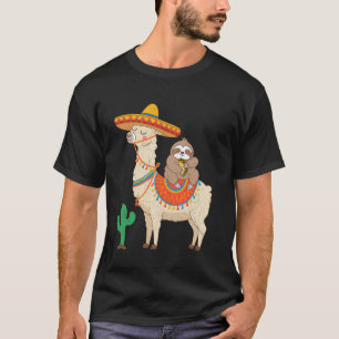 Luiaard rijdt Lama Mexicaanse Sombrero Feest Cinco T-shirt