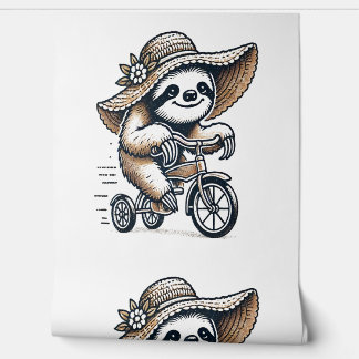 Luiaard rijdt op fiets behang
