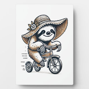 Luiaard rijdt op fiets fotoplaat