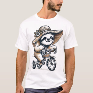 Luiaard rijdt op fiets t-shirt