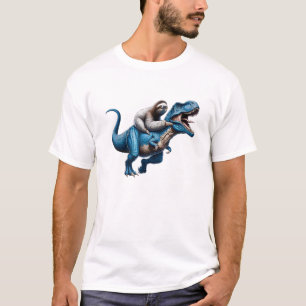 Luiaard rijdt op T-Rex dinosaurusliefhebber T-shir T-shirt