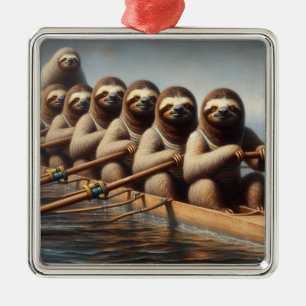 Luiaard Roeiteam Metalen Ornament