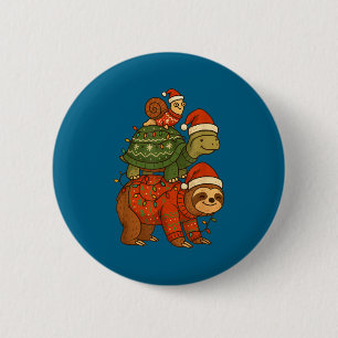 Luiaard Schildpad Slak Kerstmis Xmas Ronde Button 5,7 Cm