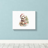 Luiaard Shirt Kerstman Hoed Canvas Afdruk (Insitu (Houten vloer))