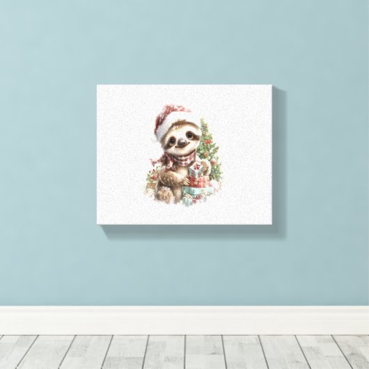 Luiaard Shirt Kerstman Hoed Canvas Afdruk (Insitu (Houten vloer))