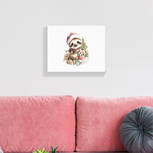 Luiaard Shirt Kerstman Hoed Canvas Afdruk (Insitu (Woonkamer))