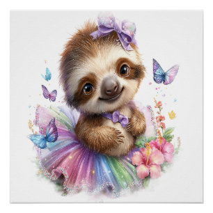 Luiaard Shirt Safari Regenboog Zomer Perfect Poster