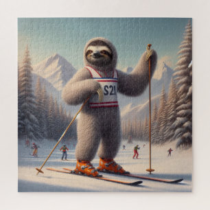 Luiaard skiën legpuzzel