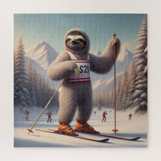Luiaard skiën legpuzzel (Verticaal)