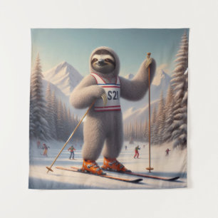 Luiaard skiën wandkleed