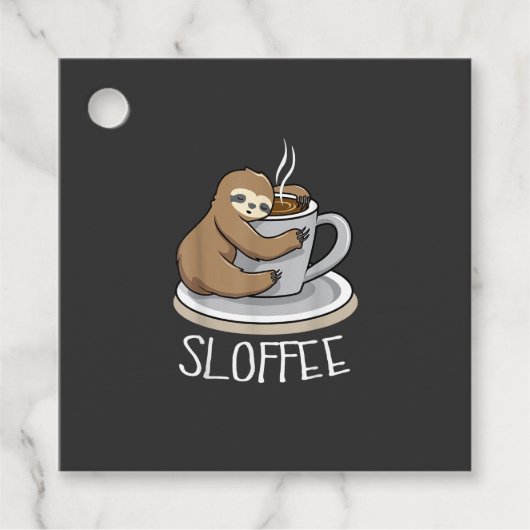 Luiaard slaapt bij kopje koffie Funny Sloth Sloffe Bedankjes Labels (Voorkant)