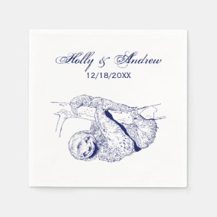 Luiaard Tekening Lithografie #1 Blauw Servet