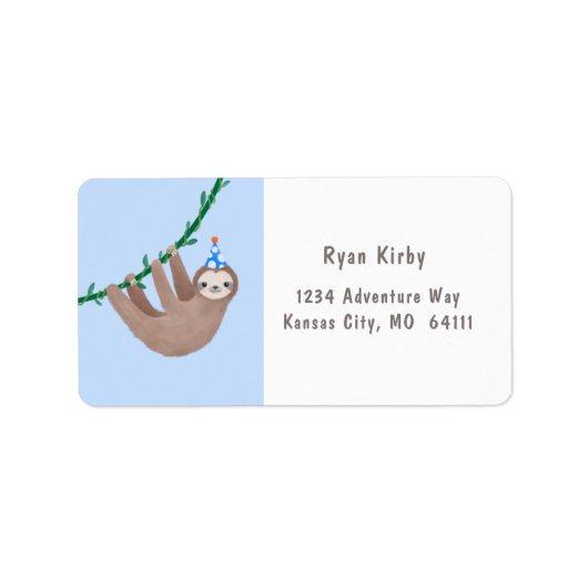 Luiaard thema verjaardag met blauwe en witte stip etiket (Voorkant)