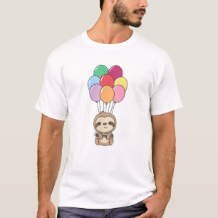 Luiaard vliegt met kleurrijke ballonnen Kawaii lui T-shirt