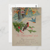 luiblauwe en rode wintervogels briefkaart (Voorkant / Achterkant)