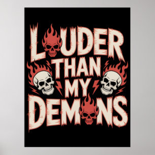 Luider Dan Mijn Demonen: Gotische Schedel en Vlam Poster