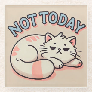 Luie Cartoon Kat  Glazen Onderzetter