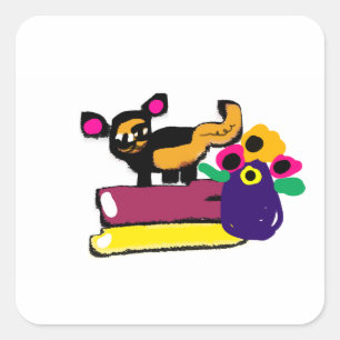 Luie kat en bloemen vierkante sticker