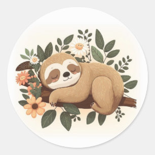 Luie luiaard die slaapt op een tak cartoon ronde sticker