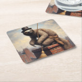 Luie schoorsteenveger vierkante kartonnen onderzetter (Schuin)