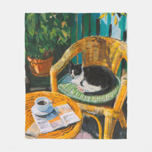 Luie zondagochtend   Gezellige kat & koffie schild Fleece Deken