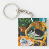 Luie zondagochtend | Schilderij van knusse kat en  Sleutelhanger (voorkant)