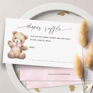 Luier Raffle Baby Meisje Douche Teddy Beer Theme Informatiekaartje