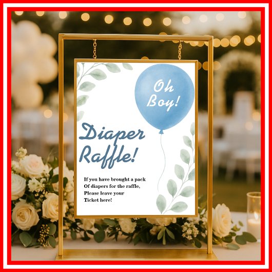 Luier Raffle Balloon Eucalyptus Baby shower SPEL Poster