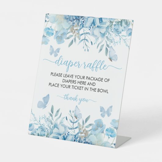 Luier Raffle Blauw Bloemen Baby shower Reclamebord Met Voetstuk (Voorkant)