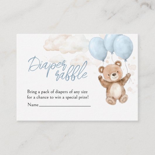 Luier Raffle Blue Teddy Bear Baby shower Informatiekaartje (Voorkant)
