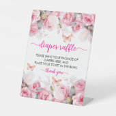 Luier Raffle Blush Rozen Baby shower Reclamebord Met Voetstuk (Voorkant)
