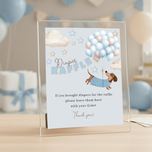 Luier Raffle Dachshund Blauwe Baby Shower Spel Poster