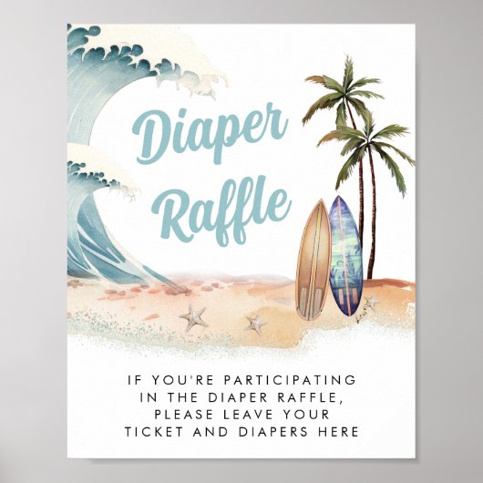 Luier Raffle Drop Off Surfen Baby shower Sign Poster (Voorkant)