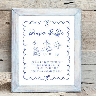 Luier Raffle Drop Off Wavy Lijst Baby Boy Shower Poster