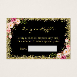 Luier Raffle Kaart Zwart Goud Glitter Roze Bloemen