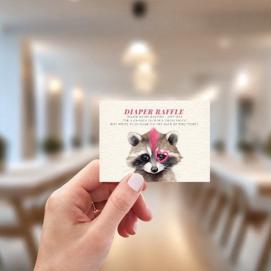 Luier Raffle Mohawk Raccoon Baby shower Informatiekaartje