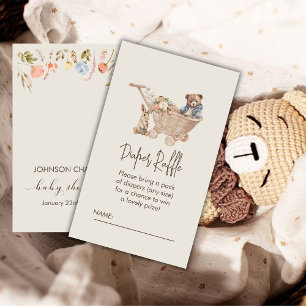 Luier Raffle Neutral Boho Teddybeer Baby shower Informatiekaartje