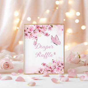 Luier Raffle roze Butterfly baby shower Poster
