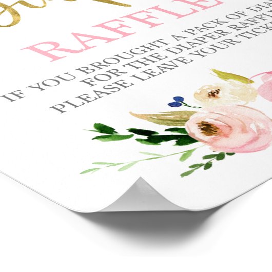Luier Raffle roze en goudfloranje teken Poster (Hoek)