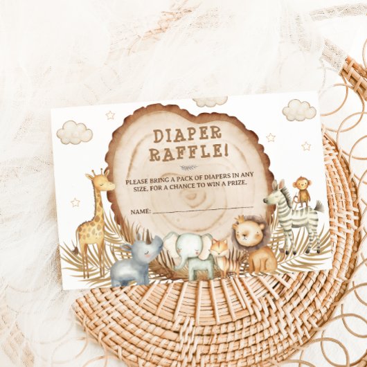 Luier Raffle Safari Dieren Baby shower Rustiek Informatiekaartje