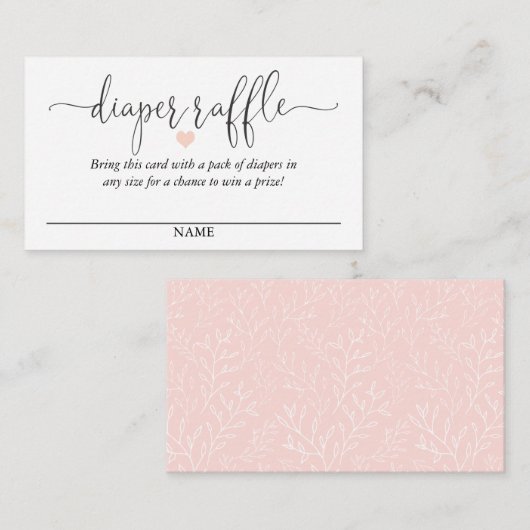 Luier Raffle Script Tekst met Roze Hart Informatiekaartje (Voorkant / Achterkant)