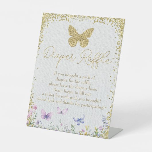 Luier Raffle Sign Butterfly Baby shower Reclamebord Met Voetstuk (Voorkant)