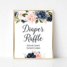 Luier Raffle Sign Navy & Blush Bloemen Baby shower