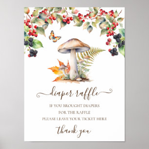 Luier Raffle Teken Baby shower Woodland Mushroom Poster