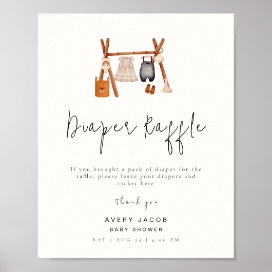 Luier Raffle teken | Boho Kleding Baby shower Poster (Voorkant)